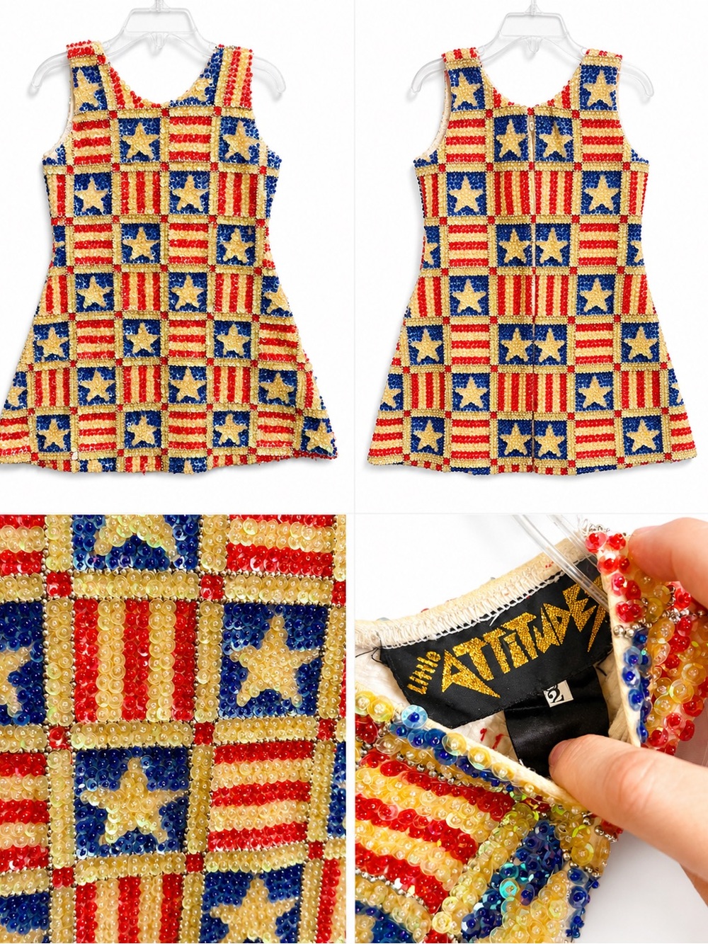 Little Attitudes Hand Beaded Patriotic Stars & Stripes dress - size 2
